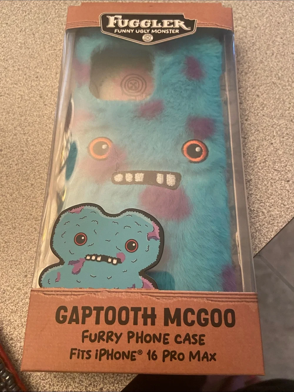 Gaptooth McGoo Furry Phone Case for iPhone 16 Pro Max - Blue with Purple Spots